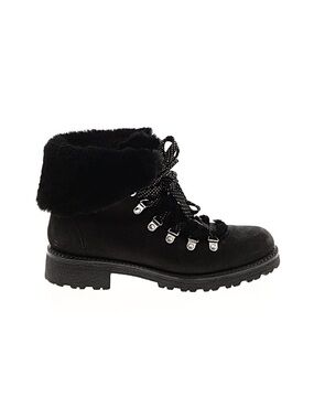 J. Crew Black Faux-Fur Trim Lace-Up Ankle Boots